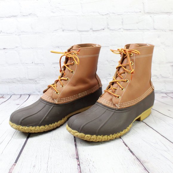 LL BEAN 8 Inch Unlined Brown Leather Duck Bean Boots Size 10 M - Picture 2 of 9
